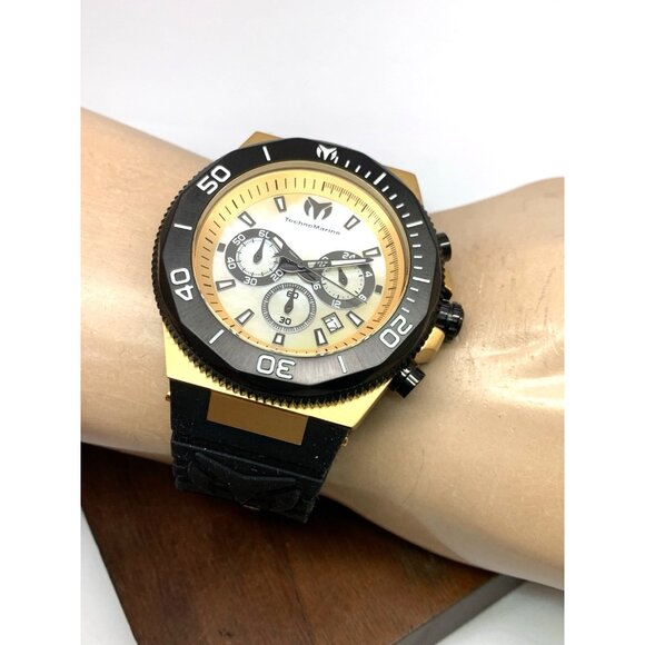 Technomarine Men's Watch TM-222081 Chronograph Quartz Gold Black Rubber Strap - Picture 6 of 15